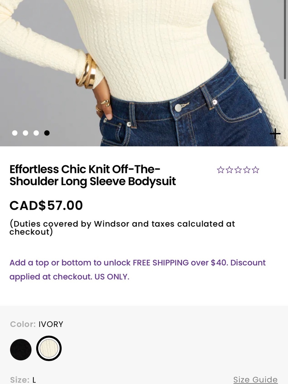 Windsor Ivory Off-the-Shoulder Ribbed Knit Bodysuit